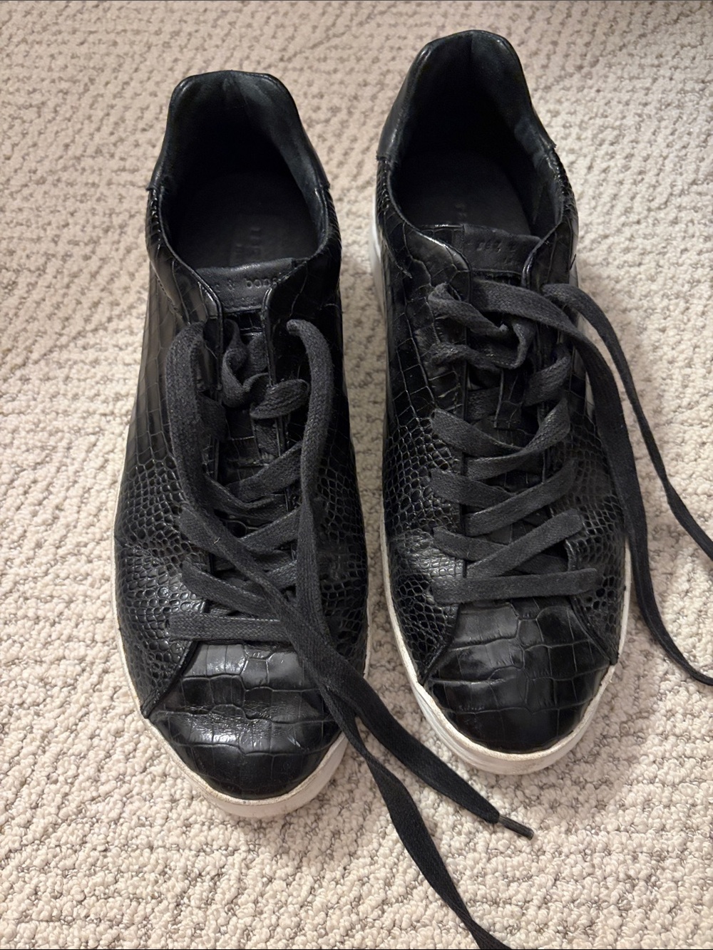 Rag & Bone Black Croc-Embossed Leather Sneakers